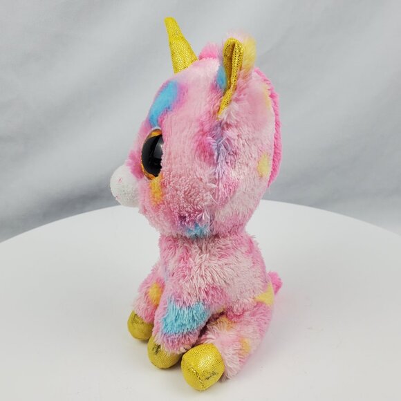 Ty Beanie Boos Fantasia Pink Rainbow Unicorn 6" Plush Glitter Eyes Stuffed Toy - Picture 2 of 5
